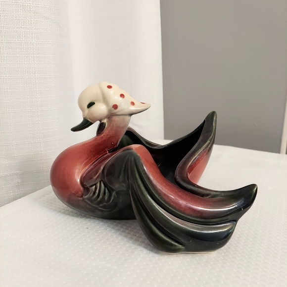 Hull Pottery Duck Planter Goose Bandana Spread Wings Art Deco 50s - Picture 3 of 7